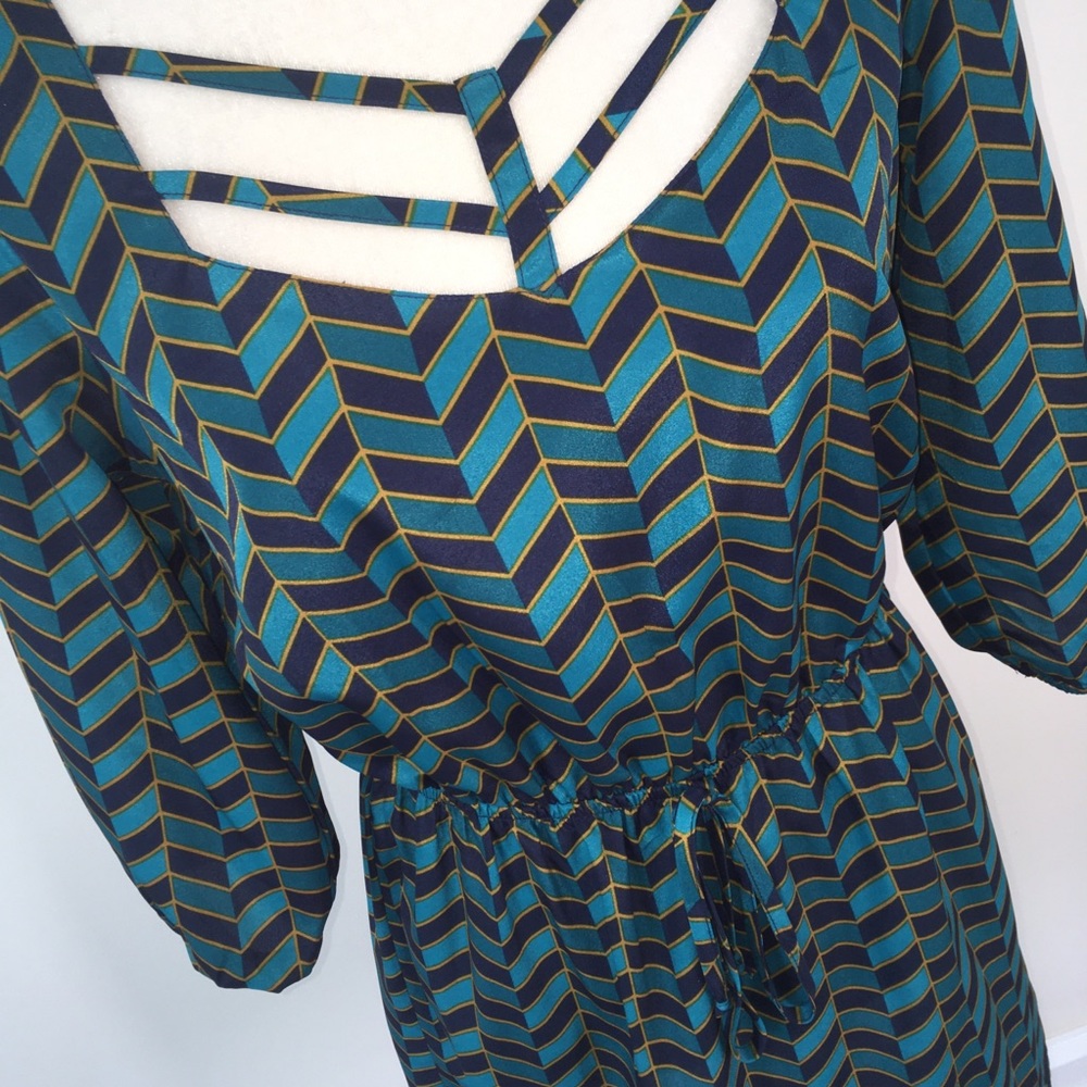 BeBop Teal & Green Chevron Printed Dress - Picture 4 of 5
